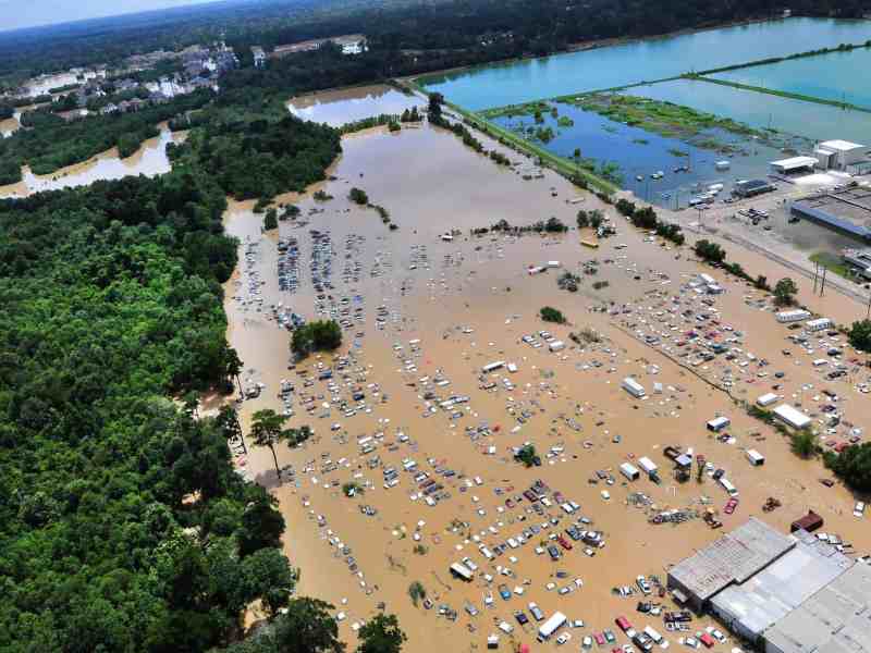 A helicopter view shows the flooding and devastation in Baton Rouge, Louisiana.